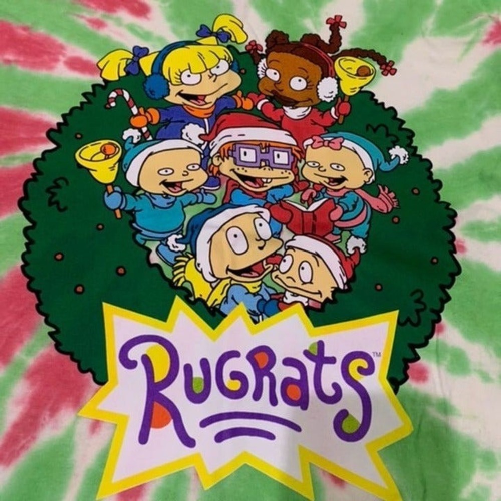 Nickelodeon Rugrats Christmas Tie Dye Shirt Size M NWOT Red Green Cropped